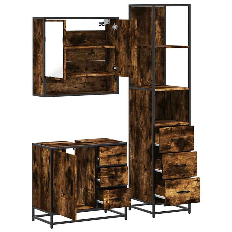 Casa si Gradina - Mobilier - Seturi de mobilier - Seturi baie - Set mobilier de baie, 3 piese, stejar fumuriu, lemn prelucrat - Infinity.ro