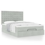 Casa si Gradina - Mobilier - Paturi si accesorii - Paturi - Cadru de pat otoman cu saltele Gri deschis 140x190cm catifea - Infinity.ro