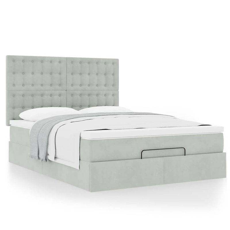 Casa si Gradina - Mobilier - Paturi si accesorii - Paturi - Cadru de pat otoman cu saltele Gri deschis 140x190cm catifea - Infinity.ro