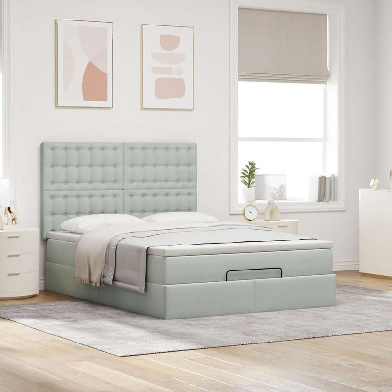 Casa si Gradina - Mobilier - Paturi si accesorii - Paturi - Cadru de pat otoman cu saltele Gri deschis 140x190cm catifea - Infinity.ro