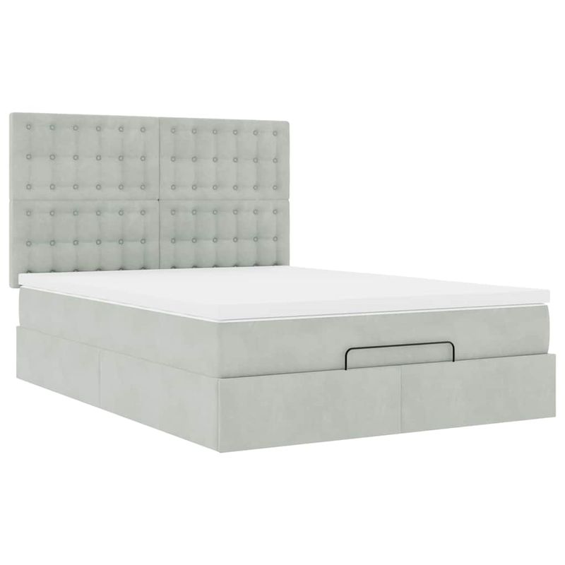 Casa si Gradina - Mobilier - Paturi si accesorii - Paturi - Cadru de pat otoman cu saltele Gri deschis 140x190cm catifea - Infinity.ro