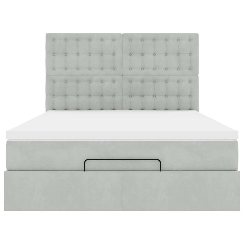 Casa si Gradina - Mobilier - Paturi si accesorii - Paturi - Cadru de pat otoman cu saltele Gri deschis 140x190cm catifea - Infinity.ro
