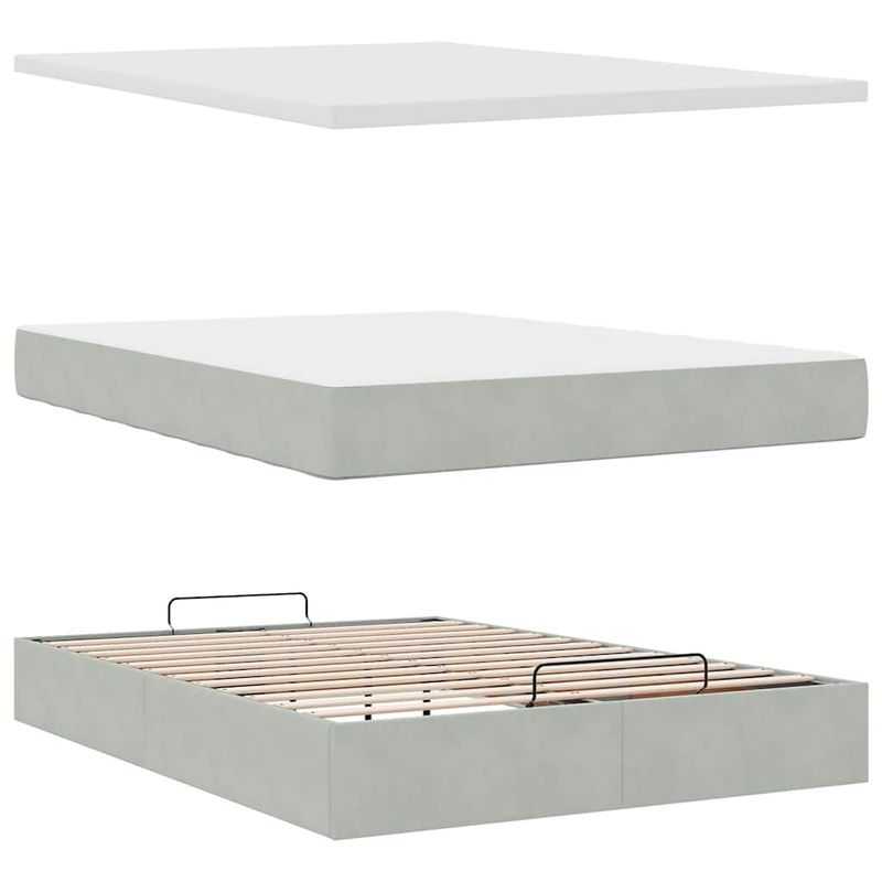Casa si Gradina - Mobilier - Paturi si accesorii - Paturi - Cadru de pat otoman cu saltele Gri deschis 140x190cm catifea - Infinity.ro