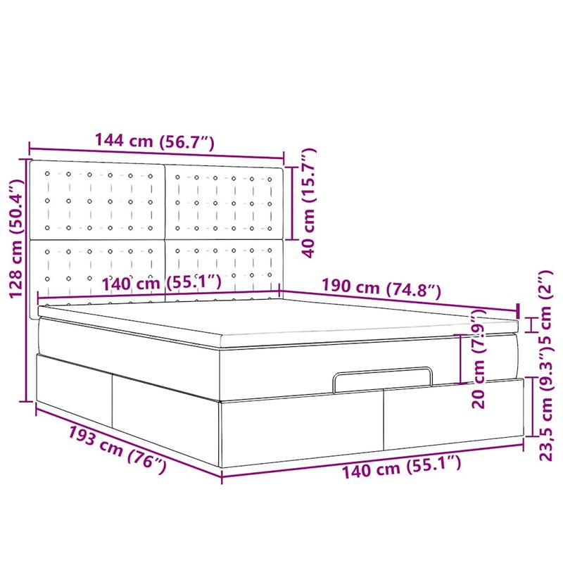 Casa si Gradina - Mobilier - Paturi si accesorii - Paturi - Cadru de pat otoman cu saltele Gri deschis 140x190cm catifea - Infinity.ro