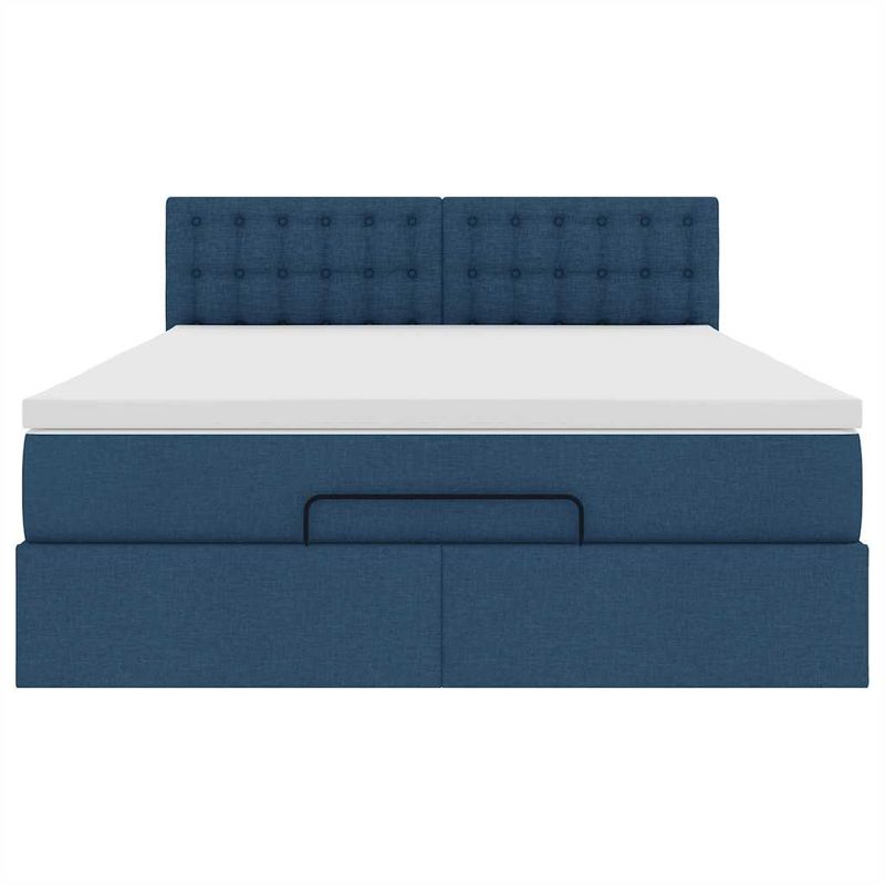 Casa si Gradina - Mobilier - Paturi si accesorii - Paturi - Pat otoman cu saltea albastru 140x190 cm stofa, model nasturi - Infinity.ro