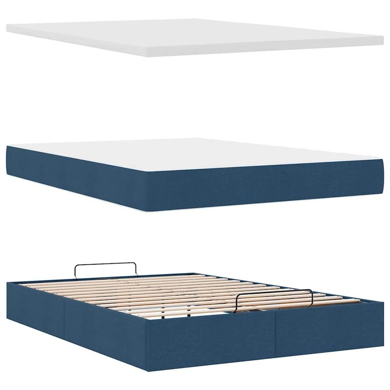 Casa si Gradina - Mobilier - Paturi si accesorii - Paturi - Pat otoman cu saltea albastru 140x190 cm stofa, model nasturi - Infinity.ro