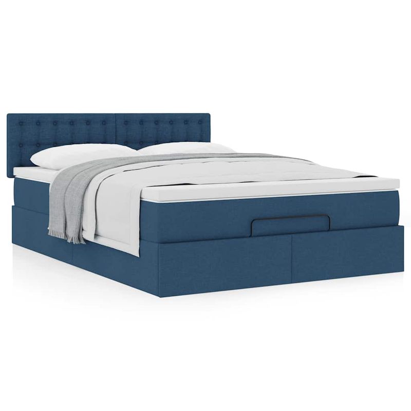 Casa si Gradina - Mobilier - Paturi si accesorii - Paturi - Cadru de pat otoman cu saltea tesatura albastra 140x190cm - Infinity.ro
