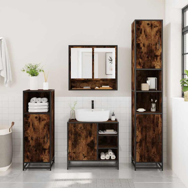 Casa si Gradina - Mobilier - Seturi de mobilier - Seturi baie - Set mobilier de baie, 2 piese, stejar fumuriu, lemn prelucrat - Infinity.ro
