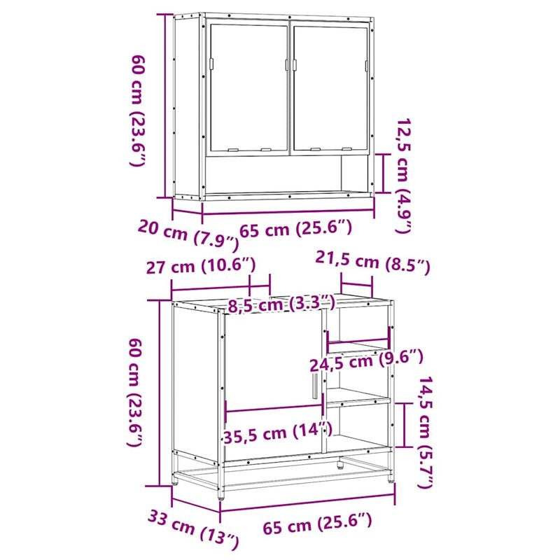 Casa si Gradina - Mobilier - Seturi de mobilier - Seturi baie - Set mobilier de baie, 2 piese, stejar fumuriu, lemn prelucrat - Infinity.ro