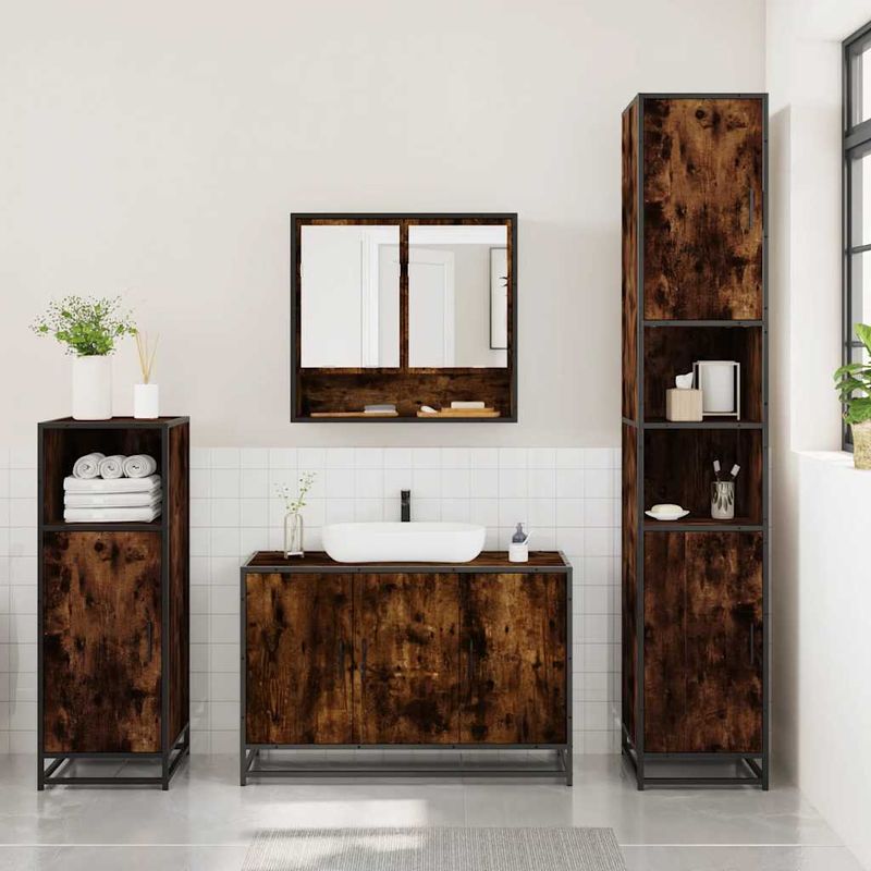 Casa si Gradina - Mobilier - Seturi de mobilier - Seturi baie - Set mobilier de baie, 3 piese, stejar fumuriu, lemn prelucrat - Infinity.ro