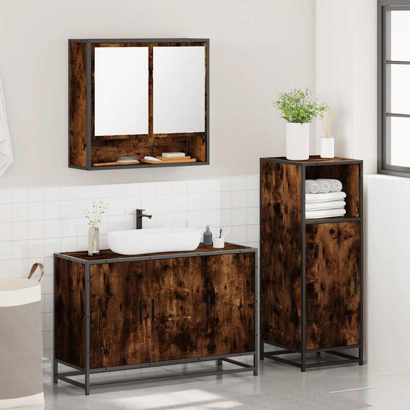 Casa si Gradina - Mobilier - Seturi de mobilier - Seturi baie - Set mobilier de baie, 3 piese, stejar fumuriu, lemn prelucrat - Infinity.ro