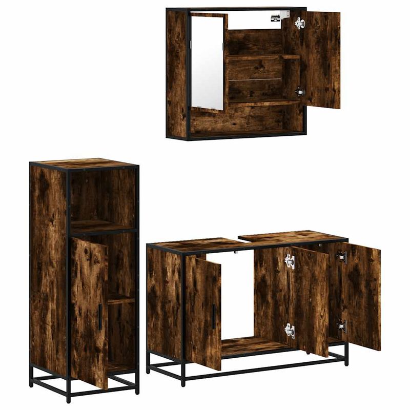 Casa si Gradina - Mobilier - Seturi de mobilier - Seturi baie - Set mobilier de baie, 3 piese, stejar fumuriu, lemn prelucrat - Infinity.ro