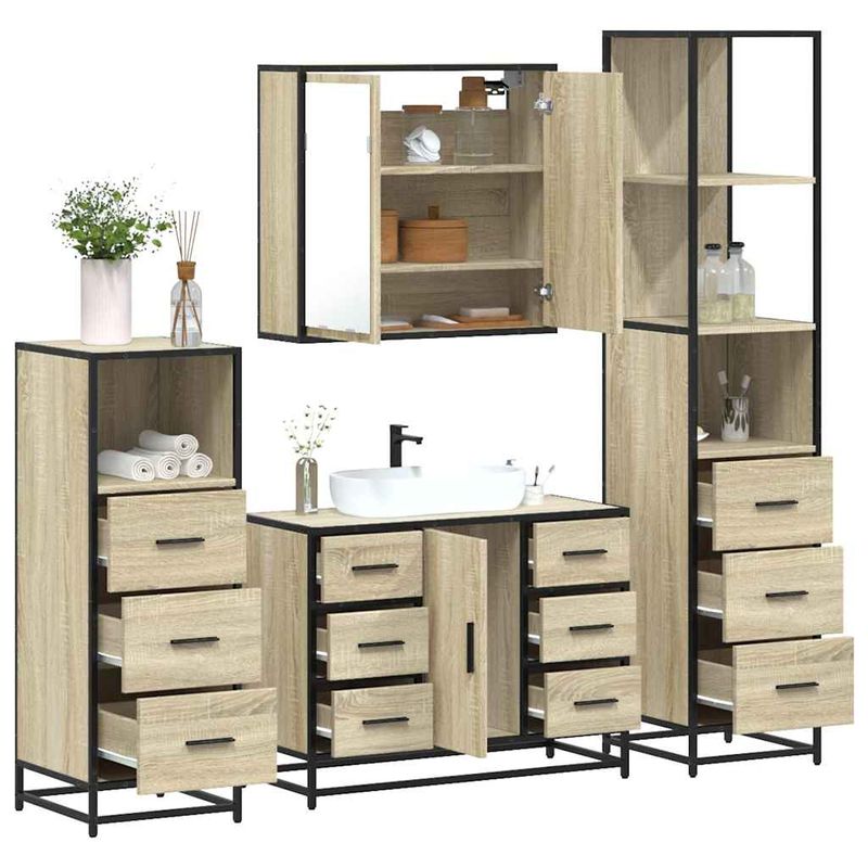 Casa si Gradina - Mobilier - Seturi de mobilier - Seturi baie - Set de mobilier de baie din 4 piese din lemn de stejar Sonoma - Infinity.ro