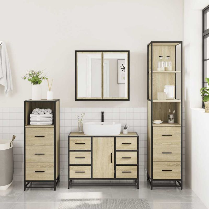 Casa si Gradina - Mobilier - Seturi de mobilier - Seturi baie - Set de mobilier de baie din 4 piese din lemn de stejar Sonoma - Infinity.ro