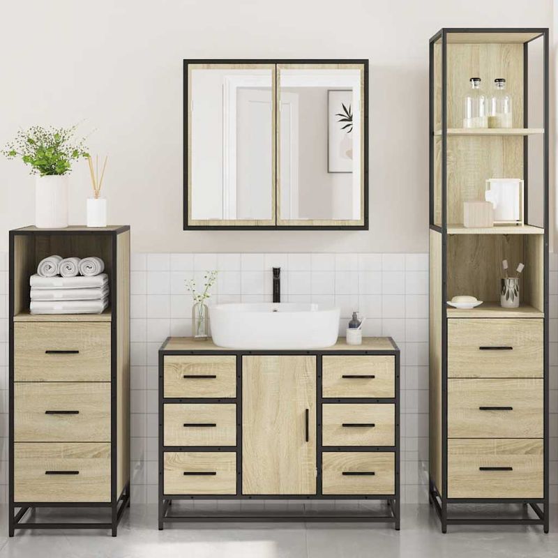 Casa si Gradina - Mobilier - Seturi de mobilier - Seturi baie - Set de mobilier de baie din 4 piese din lemn de stejar Sonoma - Infinity.ro