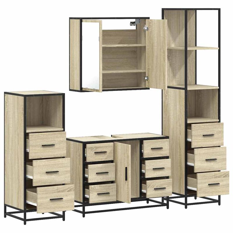 Casa si Gradina - Mobilier - Seturi de mobilier - Seturi baie - Set de mobilier de baie din 4 piese din lemn de stejar Sonoma - Infinity.ro