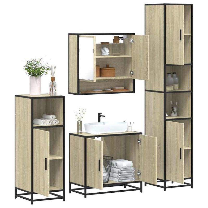 Casa si Gradina - Mobilier - Seturi de mobilier - Seturi baie - Set de mobilier de baie din 4 piese din lemn de stejar Sonoma - Infinity.ro