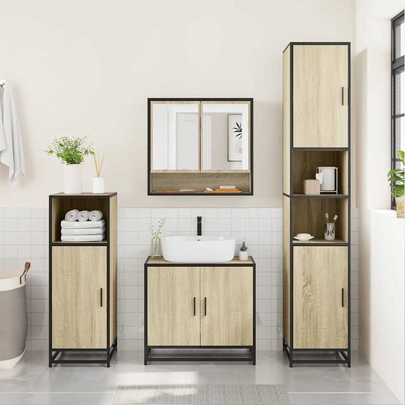 Casa si Gradina - Mobilier - Seturi de mobilier - Seturi baie - Set de mobilier de baie din 4 piese din lemn de stejar Sonoma - Infinity.ro