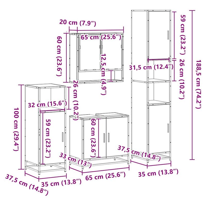 Casa si Gradina - Mobilier - Seturi de mobilier - Seturi baie - Set de mobilier de baie din 4 piese din lemn de stejar Sonoma - Infinity.ro