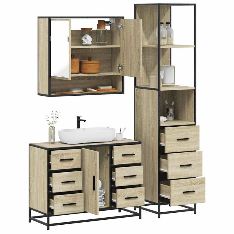 Casa si Gradina - Mobilier - Seturi de mobilier - Seturi baie - Set mobilier de baie, 3 piese, stejar sonoma, lemn prelucrat - Infinity.ro