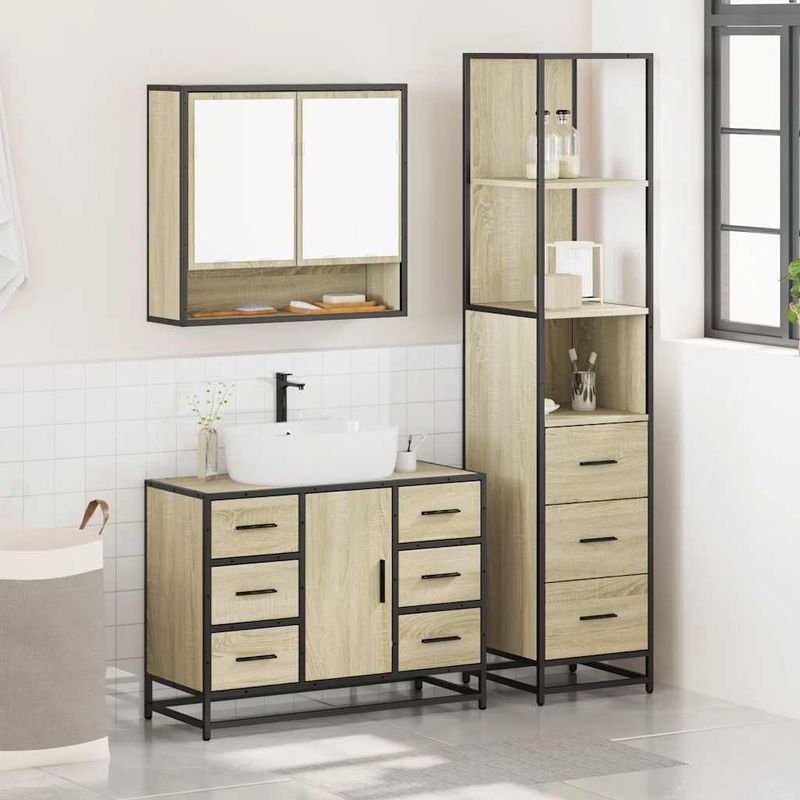 Casa si Gradina - Mobilier - Seturi de mobilier - Seturi baie - Set mobilier de baie, 3 piese, stejar sonoma, lemn prelucrat - Infinity.ro