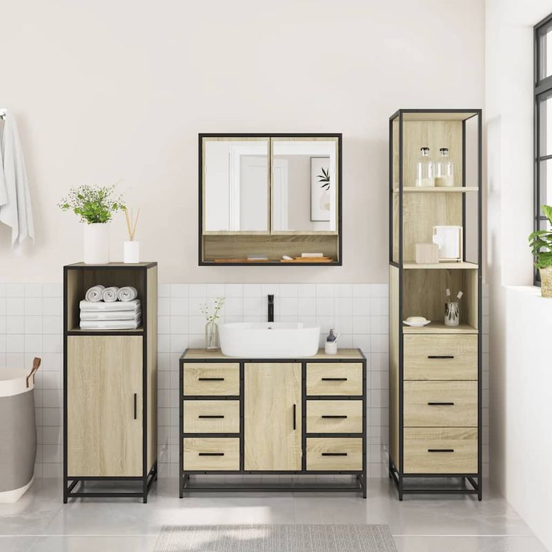 Casa si Gradina - Mobilier - Seturi de mobilier - Seturi baie - Set mobilier de baie, 3 piese, stejar sonoma, lemn prelucrat - Infinity.ro