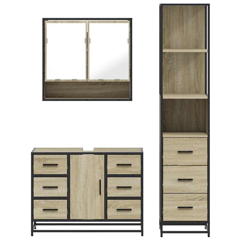 Casa si Gradina - Mobilier - Seturi de mobilier - Seturi baie - Set mobilier de baie, 3 piese, stejar sonoma, lemn prelucrat - Infinity.ro