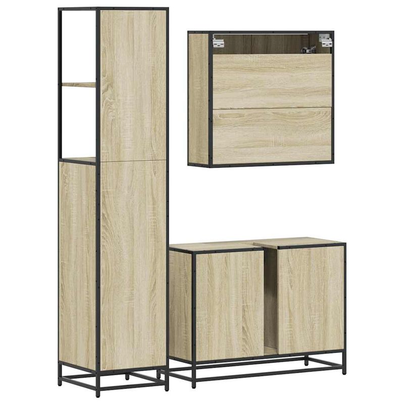 Casa si Gradina - Mobilier - Seturi de mobilier - Seturi baie - Set mobilier de baie, 3 piese, stejar sonoma, lemn prelucrat - Infinity.ro