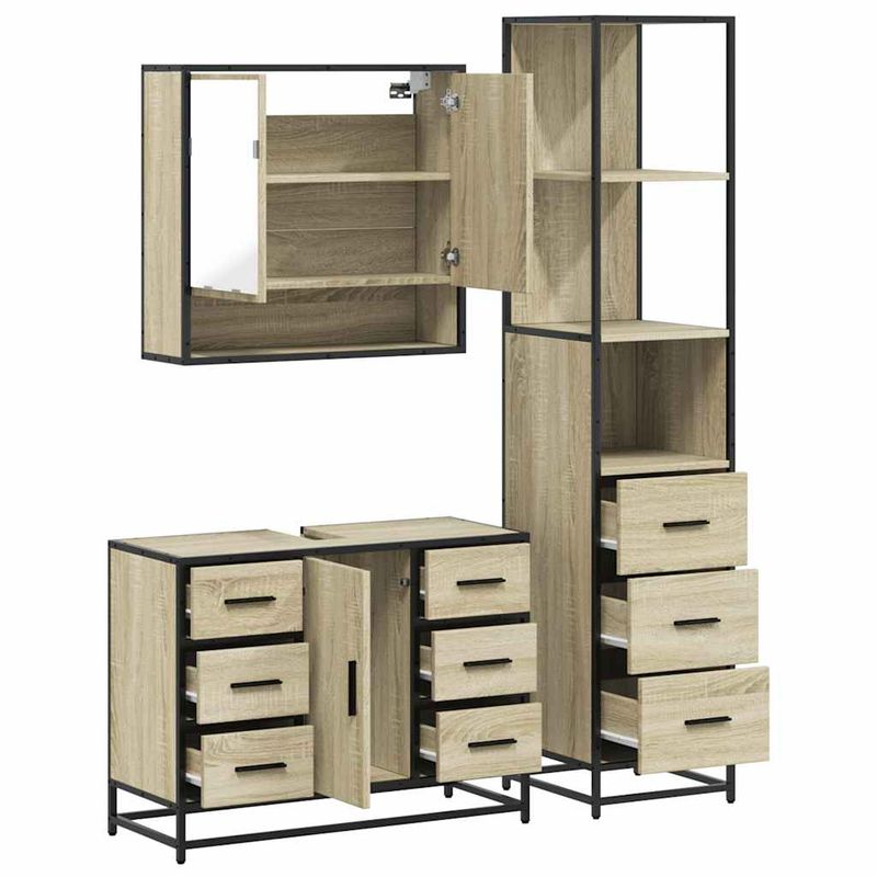 Casa si Gradina - Mobilier - Seturi de mobilier - Seturi baie - Set mobilier de baie, 3 piese, stejar sonoma, lemn prelucrat - Infinity.ro