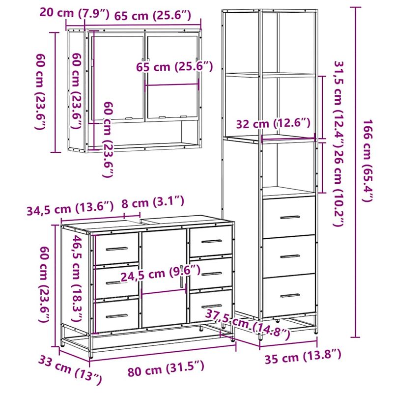 Casa si Gradina - Mobilier - Seturi de mobilier - Seturi baie - Set mobilier de baie, 3 piese, stejar sonoma, lemn prelucrat - Infinity.ro