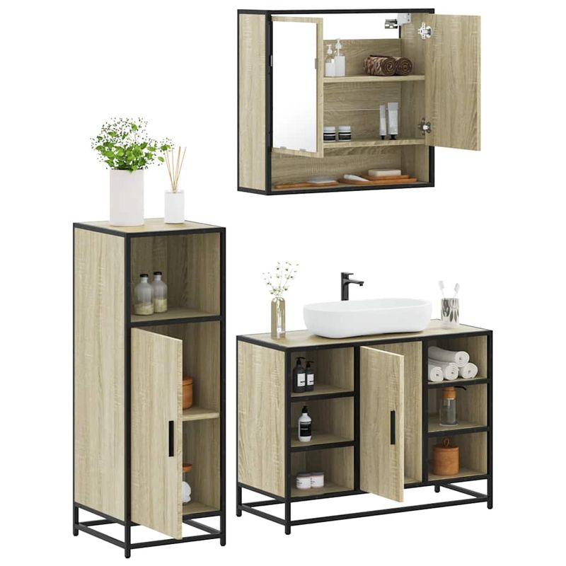 Casa si Gradina - Mobilier - Seturi de mobilier - Seturi baie - Set mobilier de baie, 3 piese, stejar sonoma, lemn prelucrat - Infinity.ro