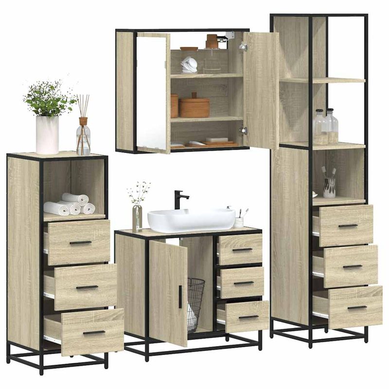 Casa si Gradina - Mobilier - Seturi de mobilier - Seturi baie - Set de mobilier de baie din 4 piese din lemn de stejar Sonoma - Infinity.ro
