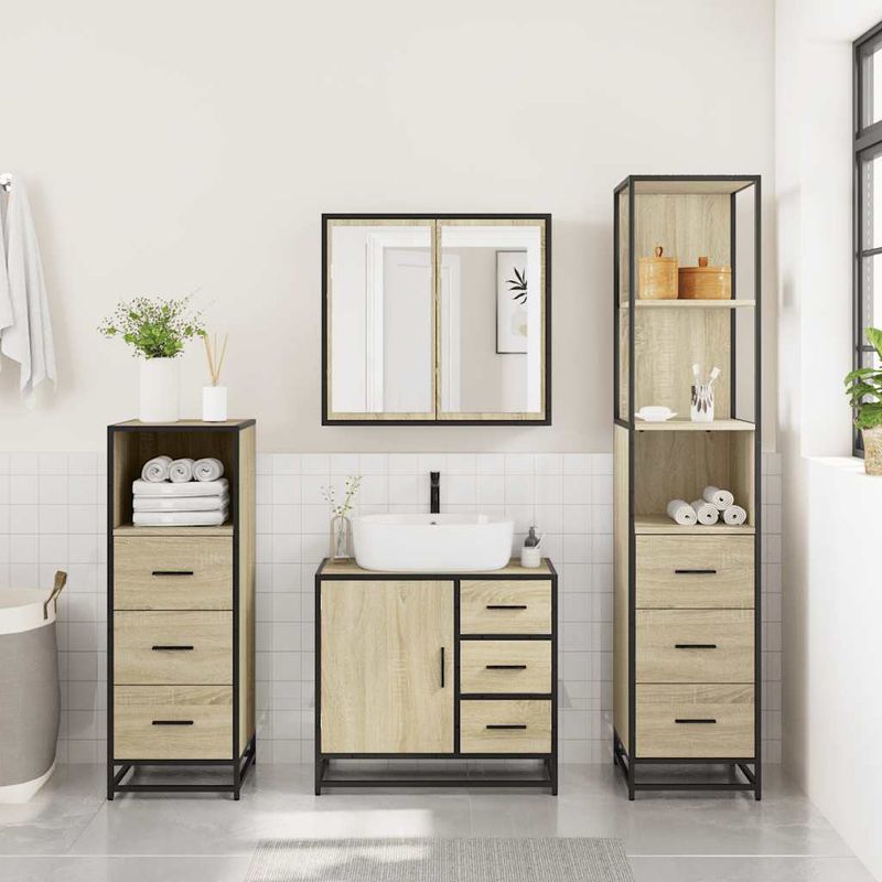 Casa si Gradina - Mobilier - Seturi de mobilier - Seturi baie - Set de mobilier de baie din 4 piese din lemn de stejar Sonoma - Infinity.ro