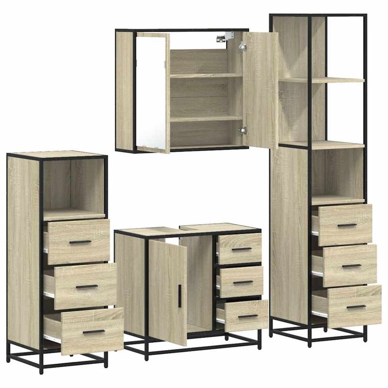Casa si Gradina - Mobilier - Seturi de mobilier - Seturi baie - Set de mobilier de baie din 4 piese din lemn de stejar Sonoma - Infinity.ro