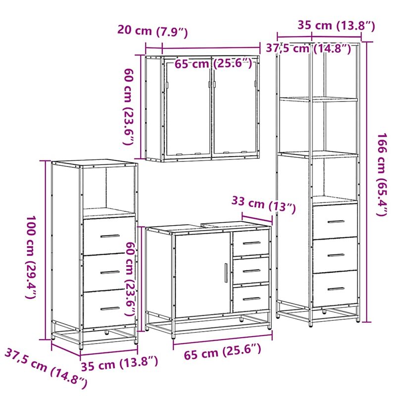 Casa si Gradina - Mobilier - Seturi de mobilier - Seturi baie - Set de mobilier de baie din 4 piese din lemn de stejar Sonoma - Infinity.ro
