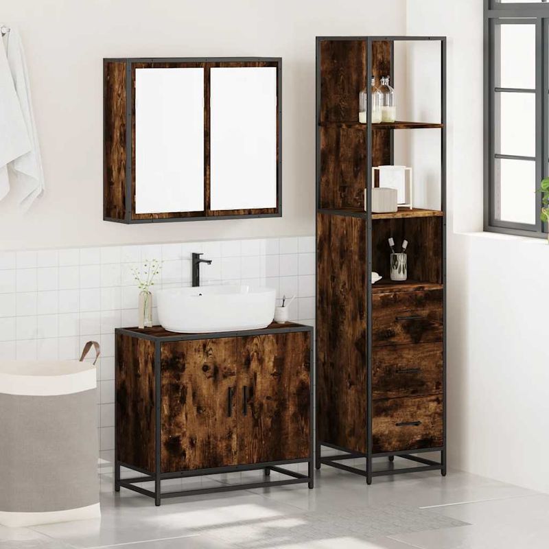 Casa si Gradina - Mobilier - Seturi de mobilier - Seturi baie - Set mobilier de baie, 3 piese, stejar fumuriu, lemn prelucrat - Infinity.ro