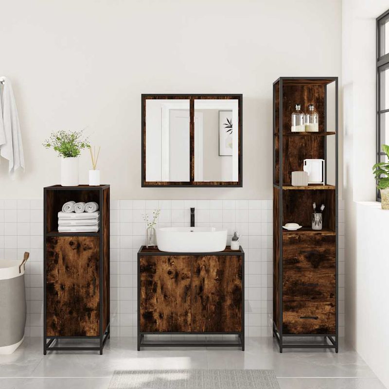 Casa si Gradina - Mobilier - Seturi de mobilier - Seturi baie - Set mobilier de baie, 3 piese, stejar fumuriu, lemn prelucrat - Infinity.ro