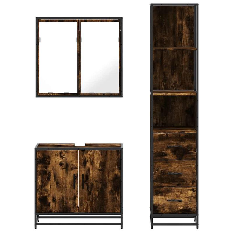 Casa si Gradina - Mobilier - Seturi de mobilier - Seturi baie - Set mobilier de baie, 3 piese, stejar fumuriu, lemn prelucrat - Infinity.ro