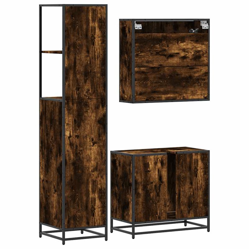 Casa si Gradina - Mobilier - Seturi de mobilier - Seturi baie - Set mobilier de baie, 3 piese, stejar fumuriu, lemn prelucrat - Infinity.ro
