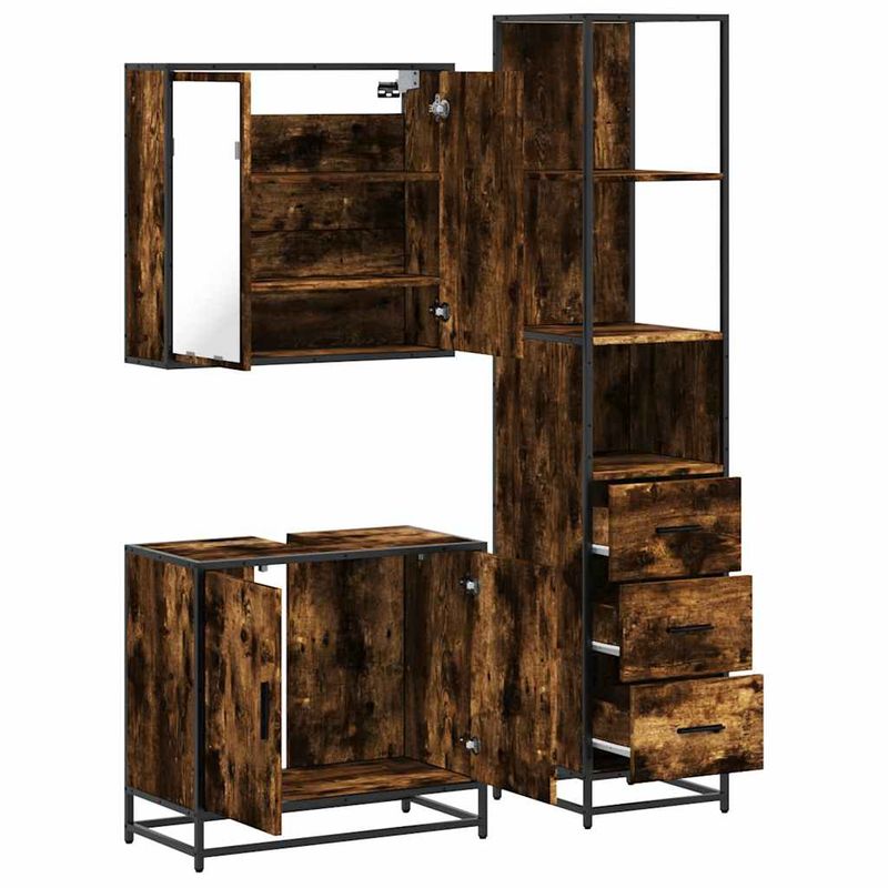 Casa si Gradina - Mobilier - Seturi de mobilier - Seturi baie - Set mobilier de baie, 3 piese, stejar fumuriu, lemn prelucrat - Infinity.ro