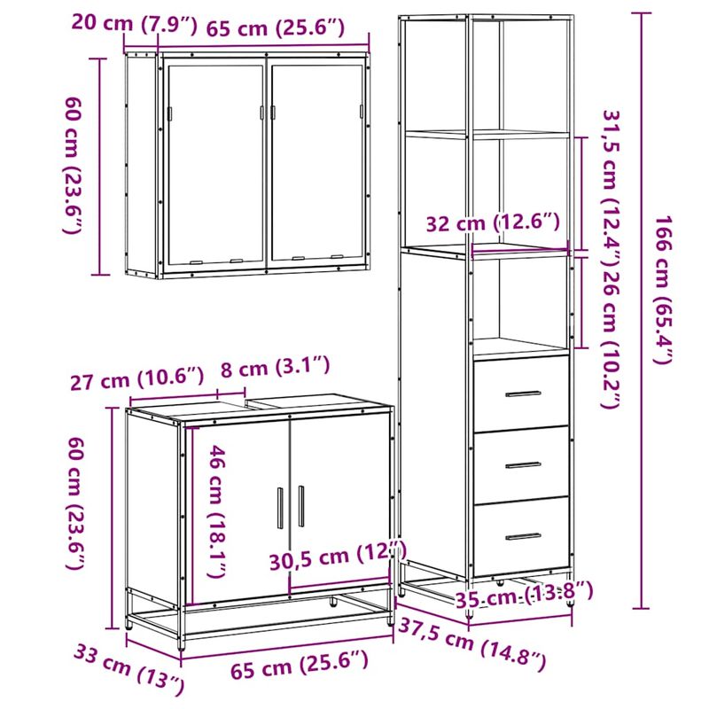 Casa si Gradina - Mobilier - Seturi de mobilier - Seturi baie - Set mobilier de baie, 3 piese, stejar fumuriu, lemn prelucrat - Infinity.ro