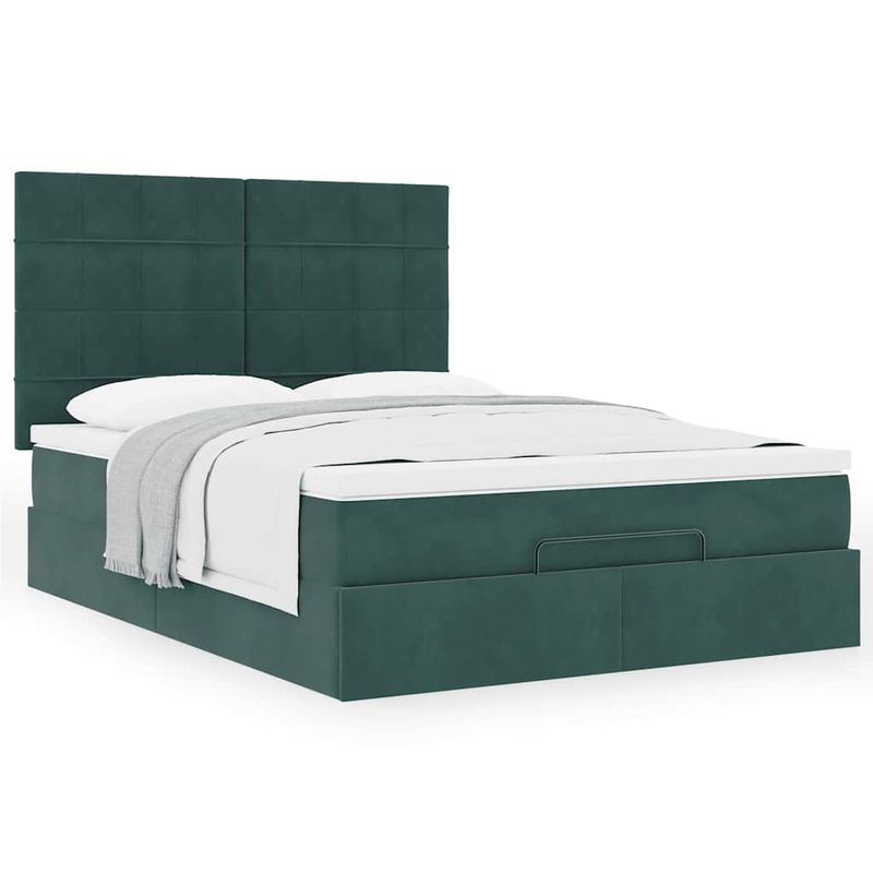 Casa si Gradina - Mobilier - Paturi si accesorii - Paturi - Cadru de pat otoman cu saltele verde inchis 140x200cm catifea - Infinity.ro