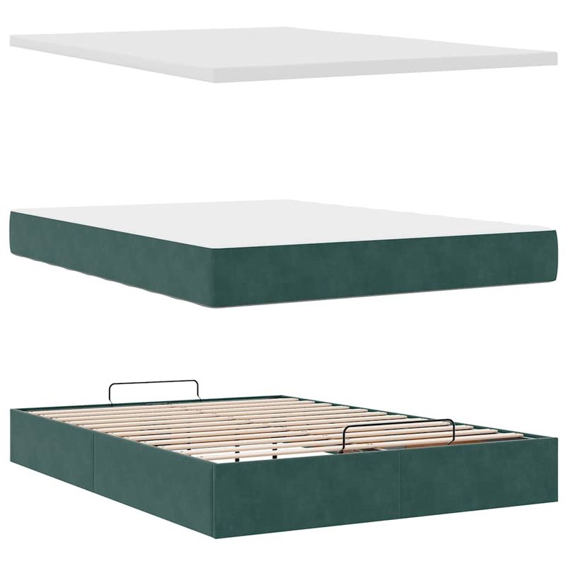 Casa si Gradina - Mobilier - Paturi si accesorii - Paturi - Cadru de pat otoman cu saltele verde inchis 140x200cm catifea - Infinity.ro