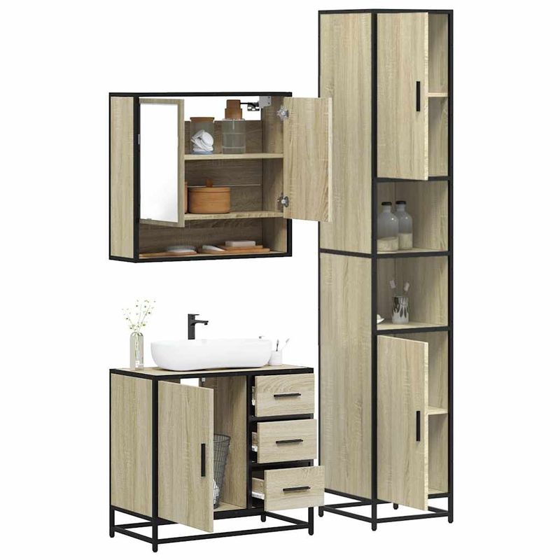 Casa si Gradina - Mobilier - Seturi de mobilier - Seturi baie - Set mobilier de baie, 3 piese, stejar sonoma, lemn prelucrat - Infinity.ro