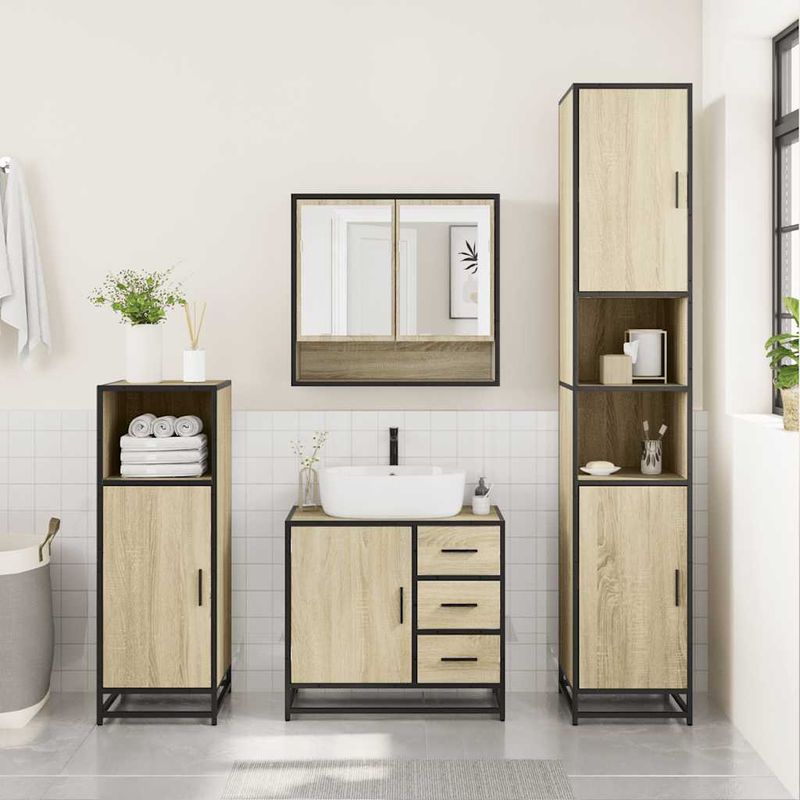 Casa si Gradina - Mobilier - Seturi de mobilier - Seturi baie - Set mobilier de baie, 3 piese, stejar sonoma, lemn prelucrat - Infinity.ro