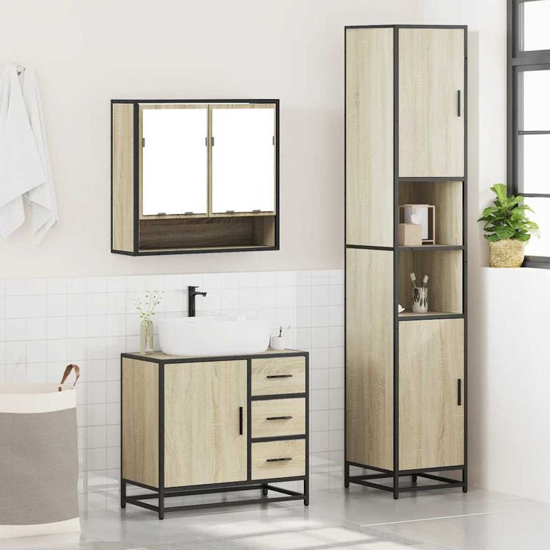 Casa si Gradina - Mobilier - Seturi de mobilier - Seturi baie - Set mobilier de baie, 3 piese, stejar sonoma, lemn prelucrat - Infinity.ro
