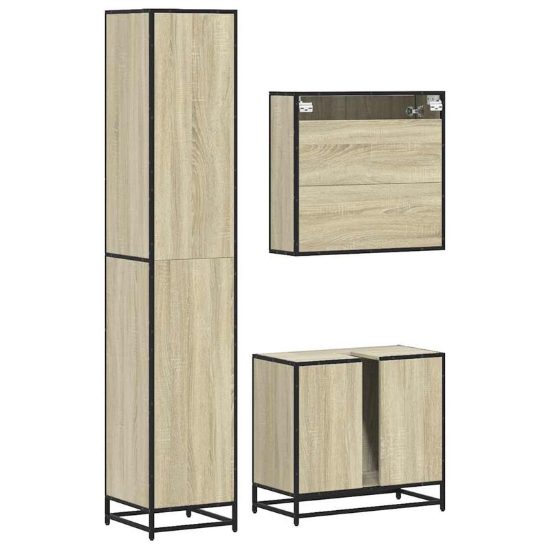 Casa si Gradina - Mobilier - Seturi de mobilier - Seturi baie - Set mobilier de baie, 3 piese, stejar sonoma, lemn prelucrat - Infinity.ro
