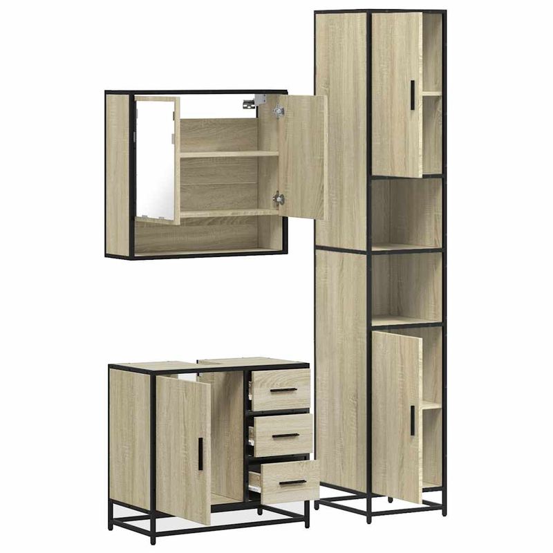 Casa si Gradina - Mobilier - Seturi de mobilier - Seturi baie - Set mobilier de baie, 3 piese, stejar sonoma, lemn prelucrat - Infinity.ro