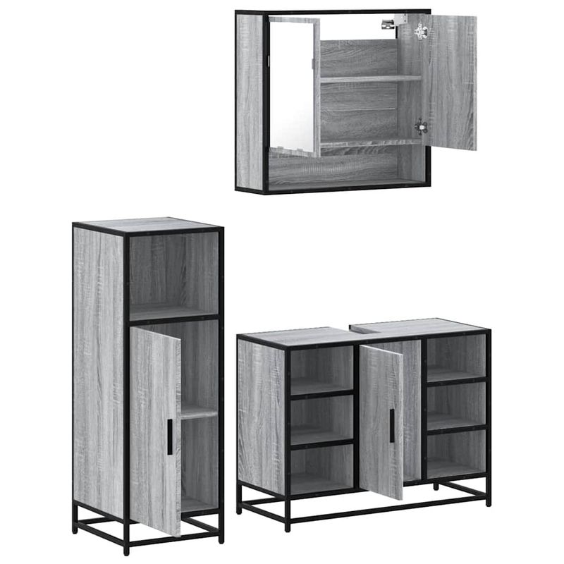 Casa si Gradina - Mobilier - Seturi de mobilier - Seturi baie - Set mobilier de baie, 3 piese, gri sonoma, lemn prelucrat - Infinity.ro