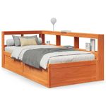 Casa si Gradina - Mobilier - Paturi si accesorii - Paturi - Pat cu biblioteca fara saltea, maro, 100x200 cm, lemn masiv pin - Infinity.ro